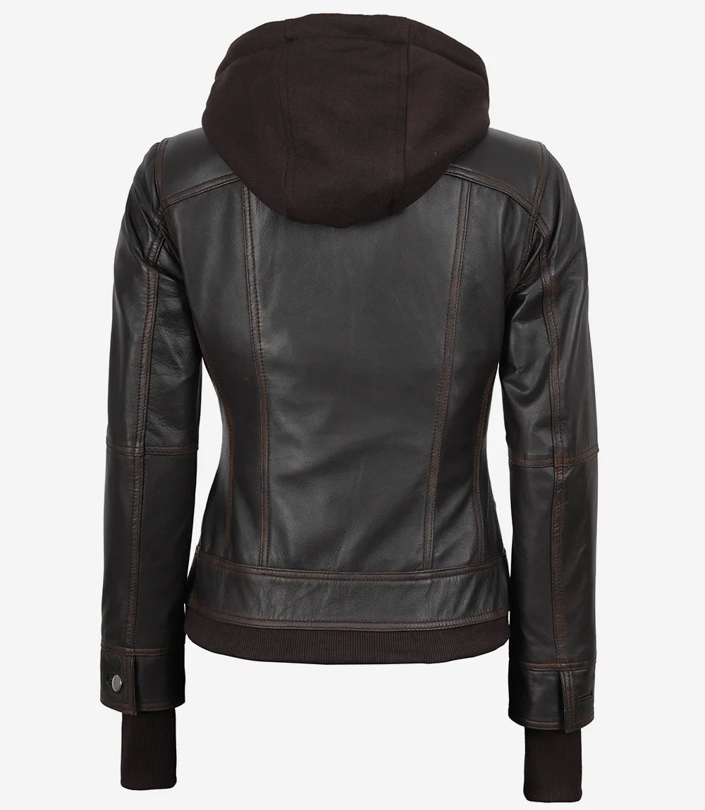 Tralee Dark Brown Womens Leather Jacket With Hood