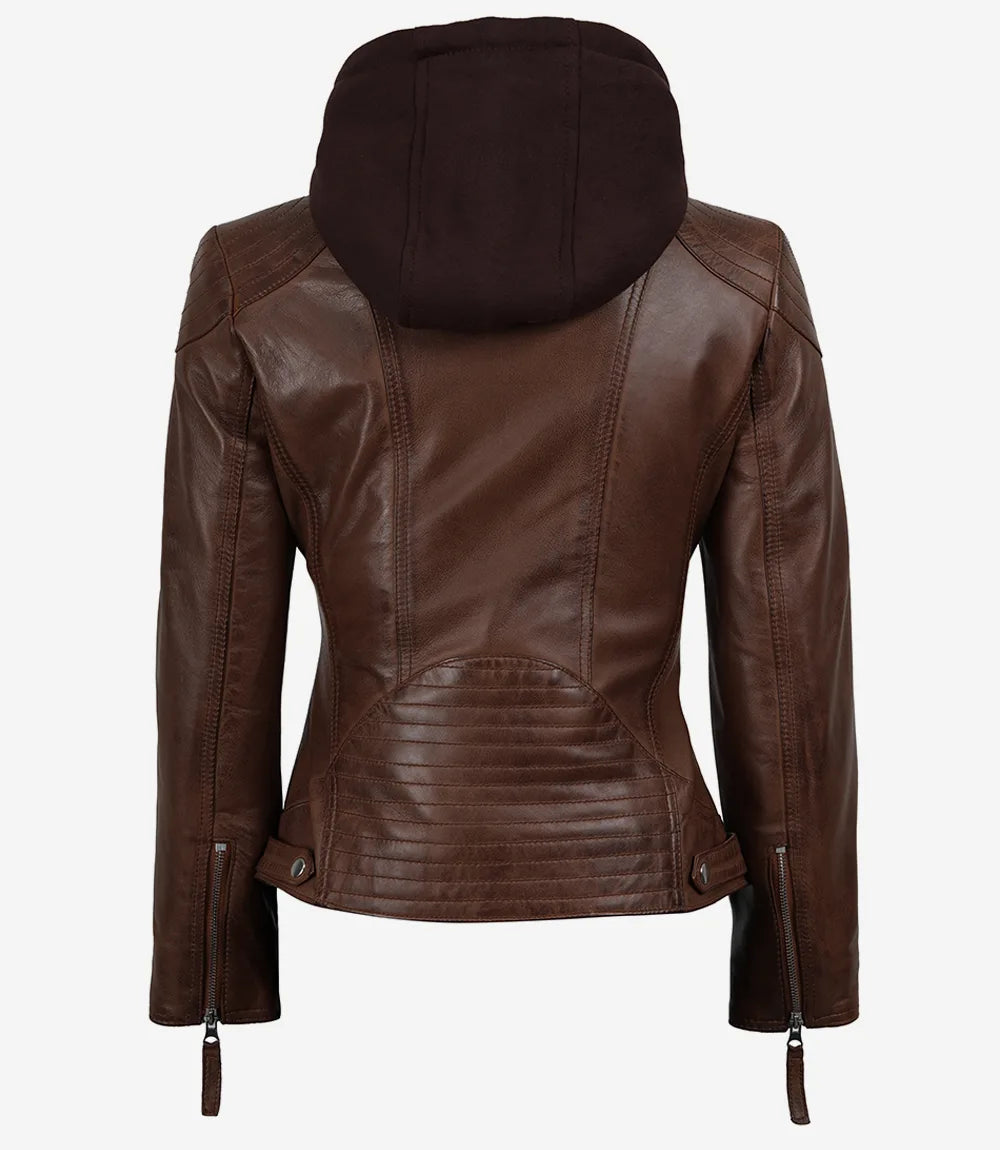 Women's Cognac 2-in-1 Real Lambskin Hooded Leather Jacket