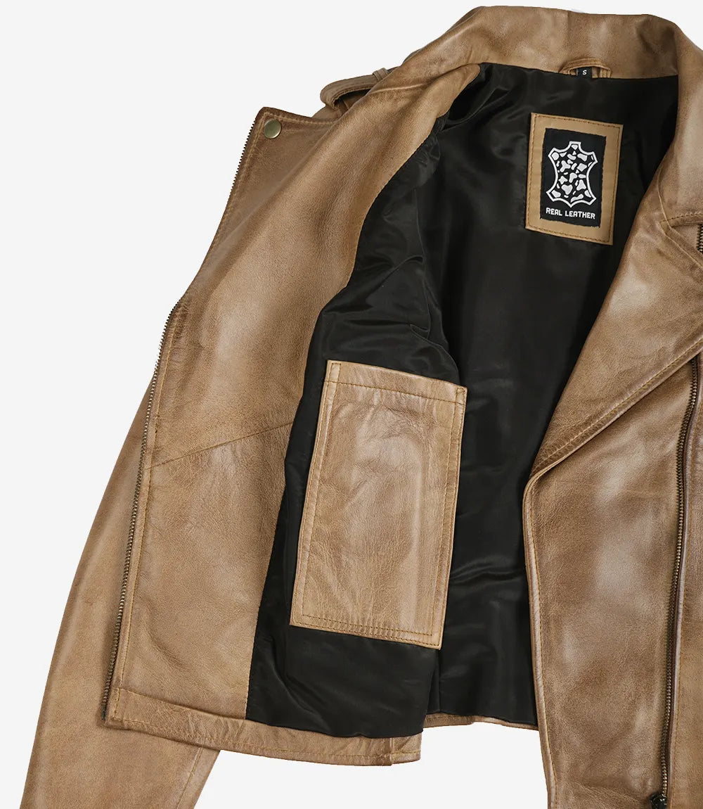 Women's Camel Real Leather Jacket | Biker Style