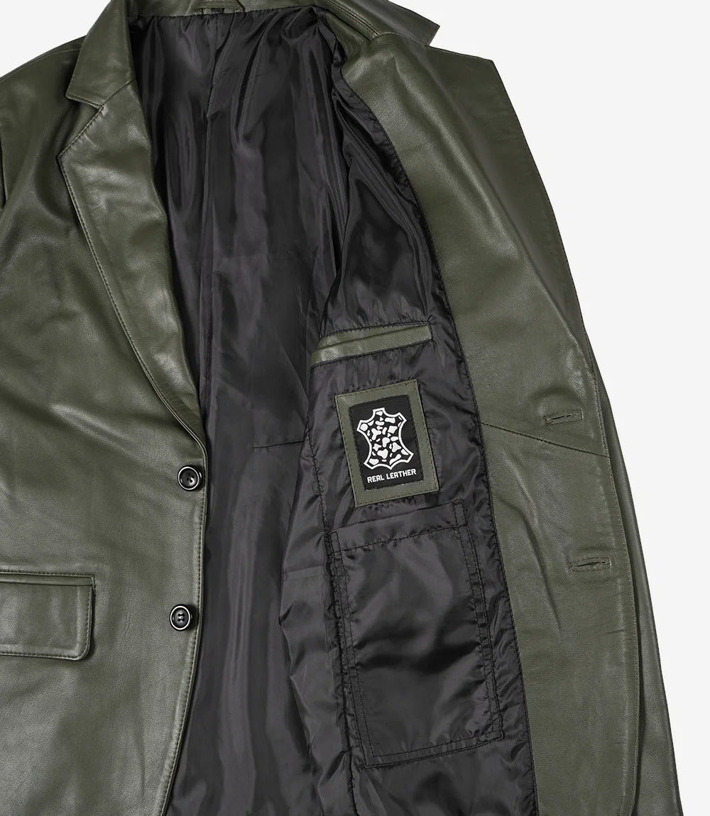 Men's Dark Green Blazer Real Leather Jacket