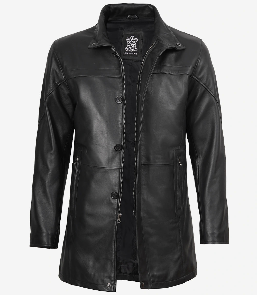 Men's Real Lambskin Black Leather Car Coat