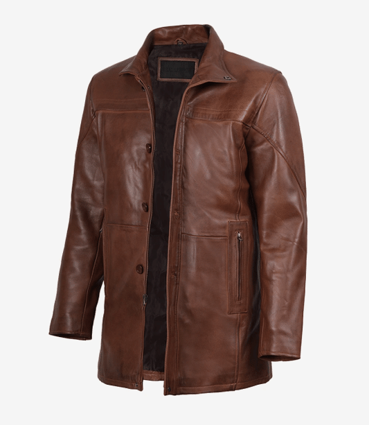 Men's Vintage Cognac Leather Car Coat