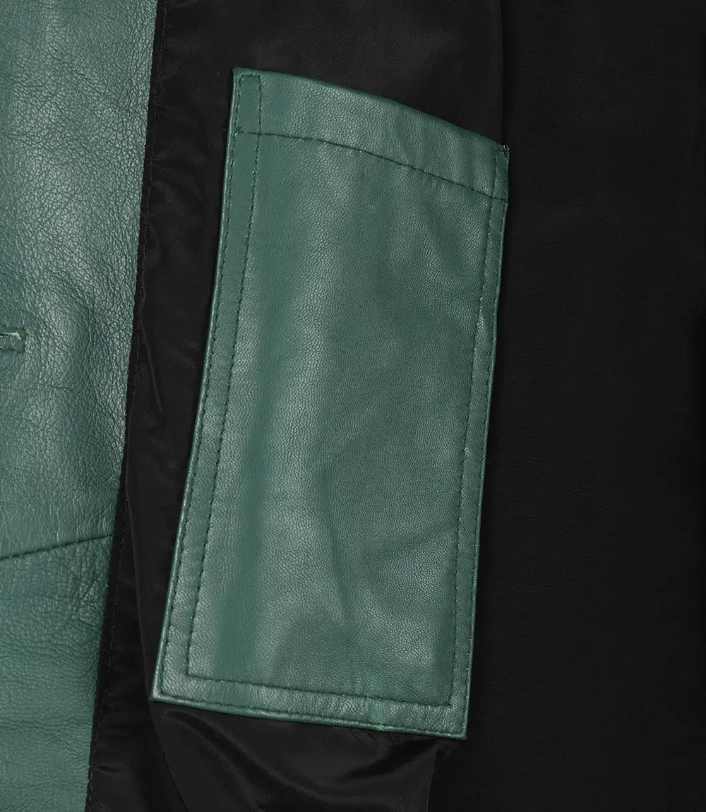 Women's Green Real Leather 3/4 Length Car Coat
