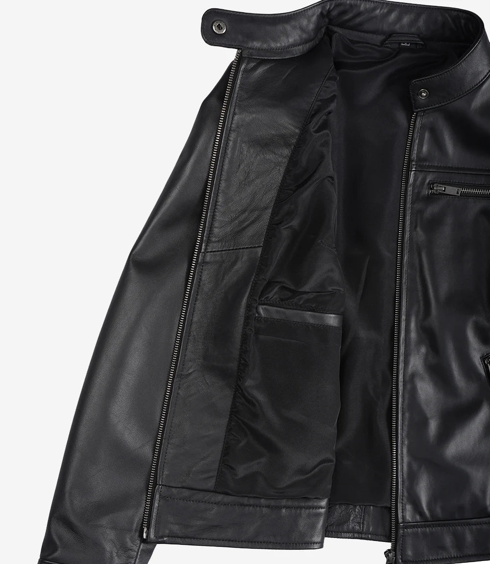 Women's Black Cafe Racer Real Leather Jacket