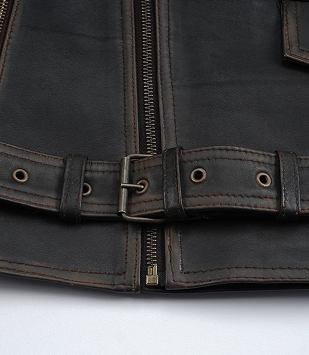 Men's Dark Brown Vintage Asymmetrical Leather Biker Jacket