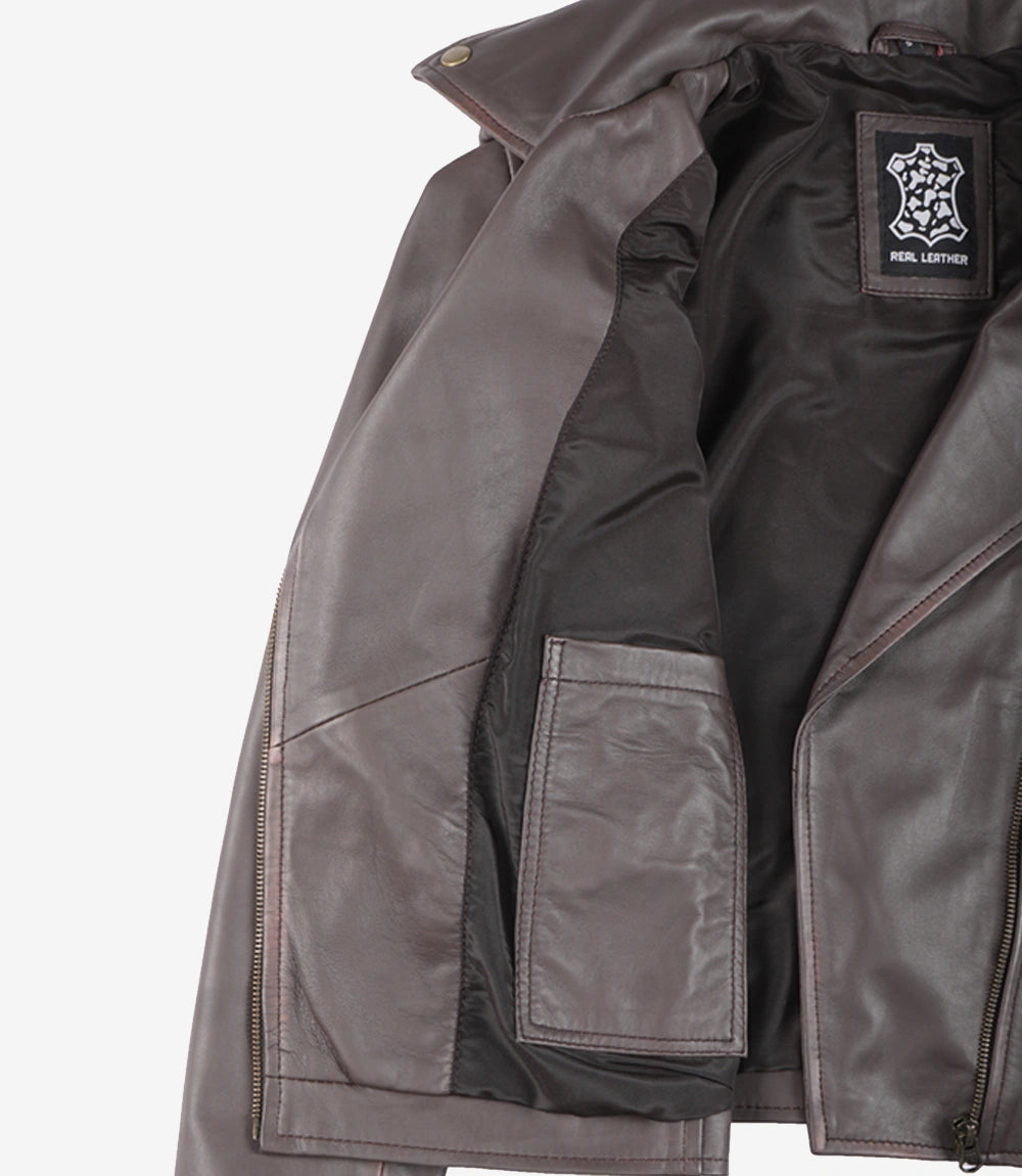 Women's Dark Brown Asymmetrical Leather Biker Jacket