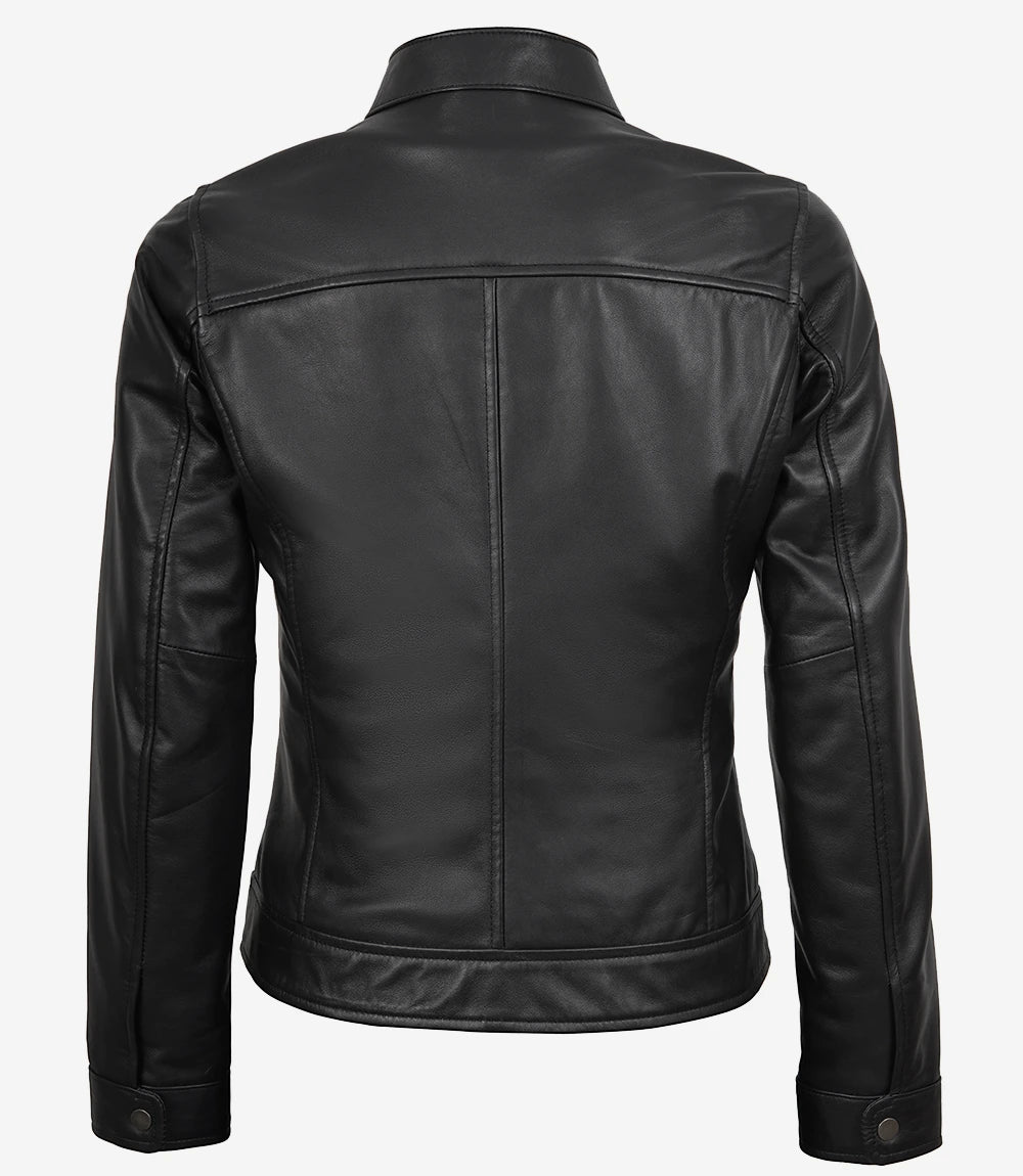 Women's Black Cafe Racer Real Leather Jacket