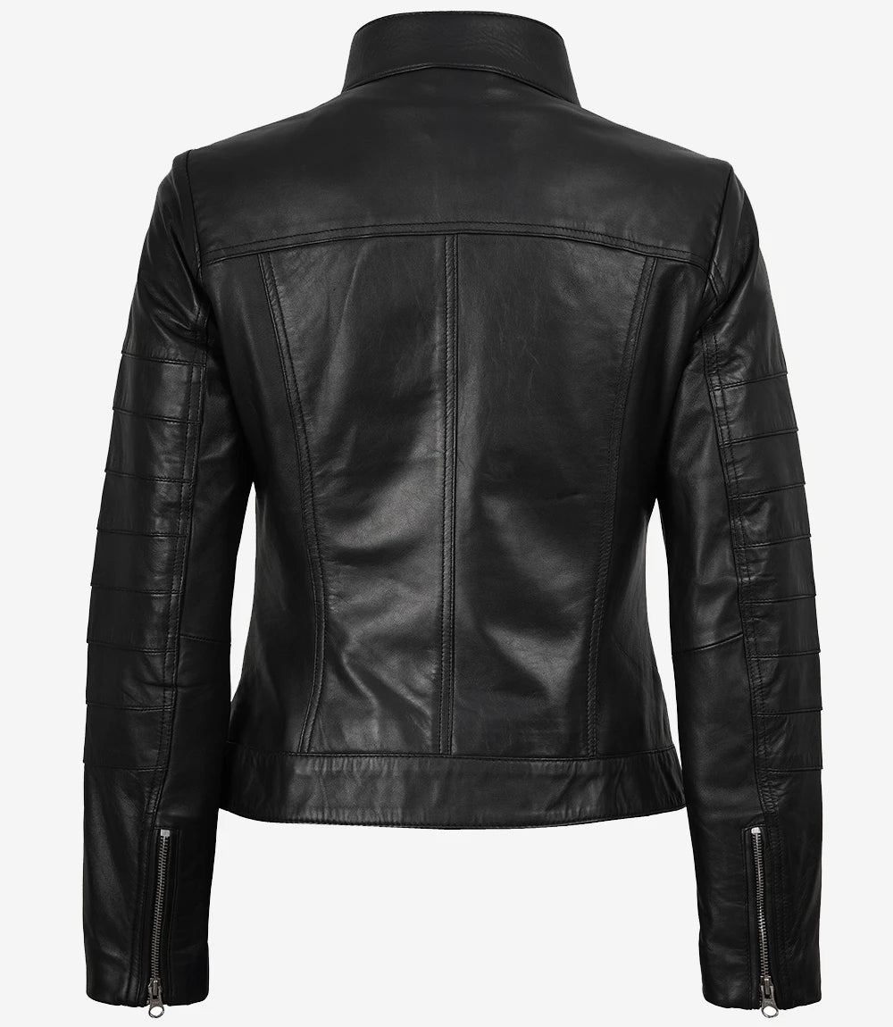 Women's Black Real Leather Cafe Racer Jacket