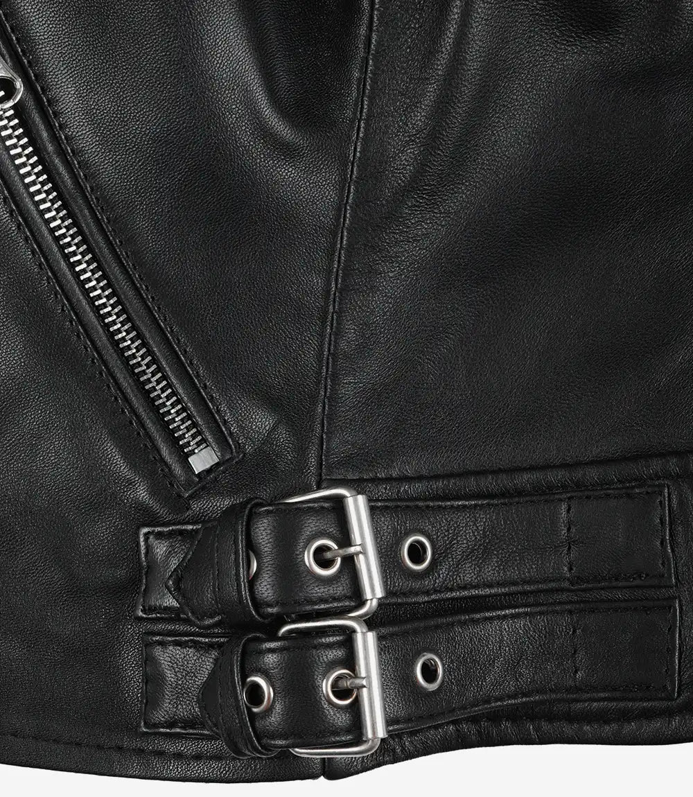 Bari Black Women's Real Leather Biker Jacket
