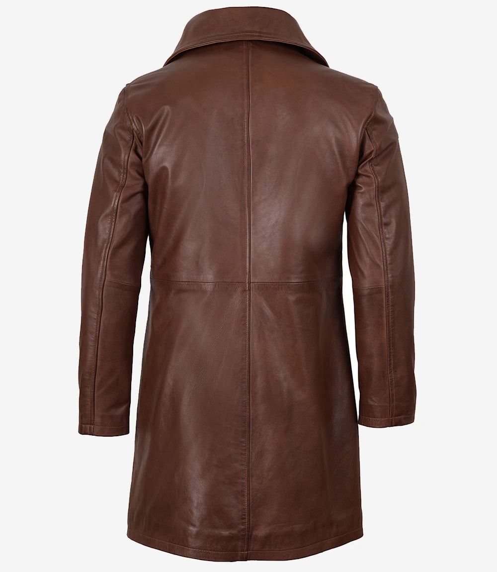 Men's Cognac Brown Real Leather Car Coat