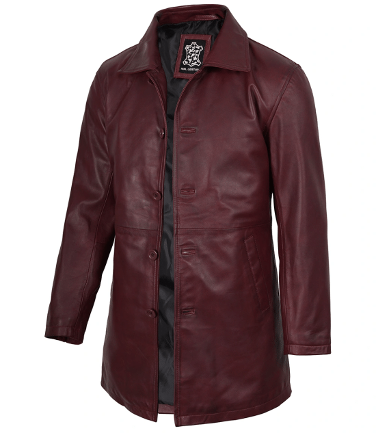 Men's Burgundy Real Lambskin Leather Car Coat