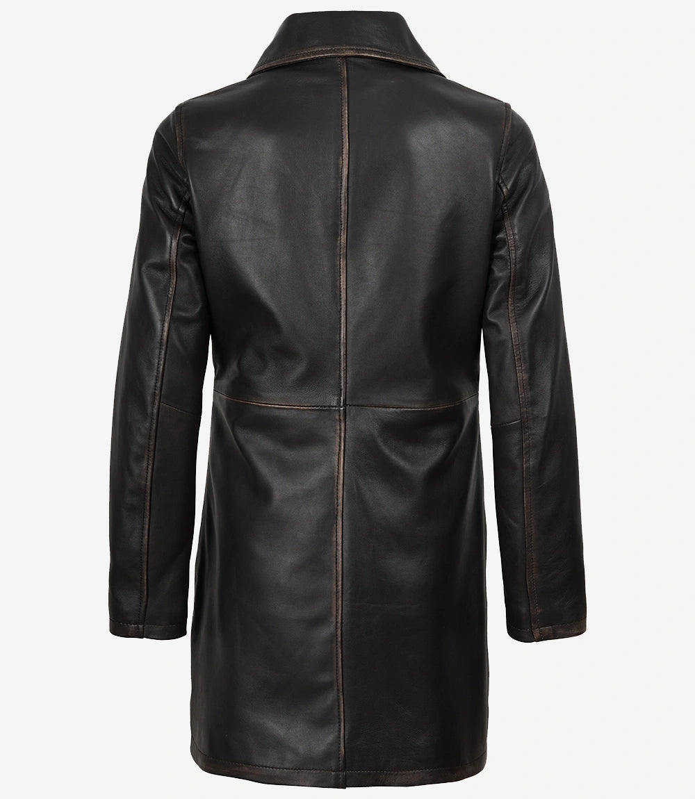 Women's Vintage Dark Brown Lambskin Leather Car Coat