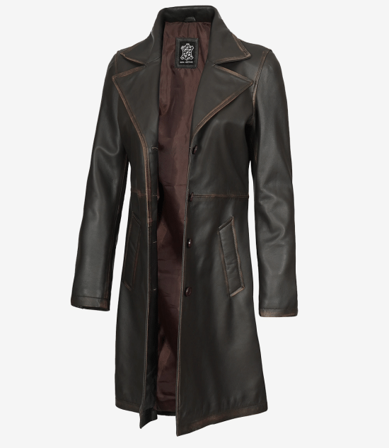 Women's Rub Off Dark Brown Leather Coat