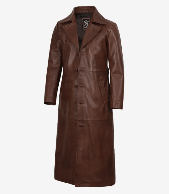 Dark Brown Leather Long Men's Duster Coat