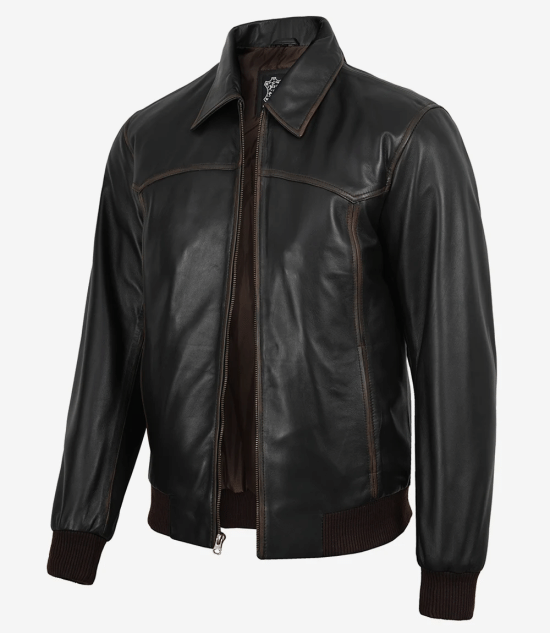 Men's Dark Brown Bomber Lambskin Leather Jacket