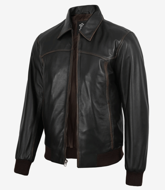 Men's Dark Brown Bomber Lambskin Leather Jacket