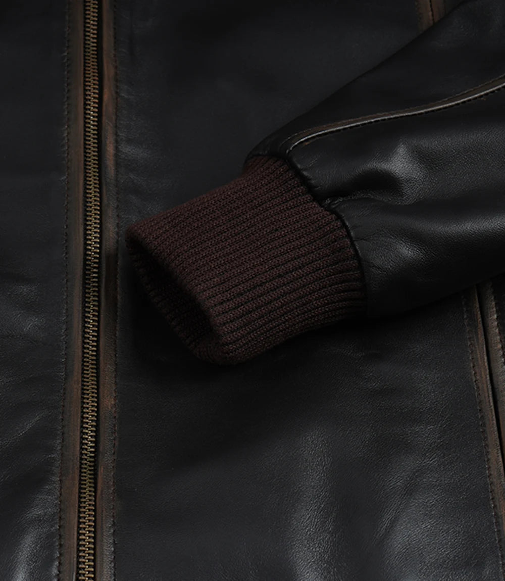 Men's Dark Brown Bomber Lambskin Leather Jacket