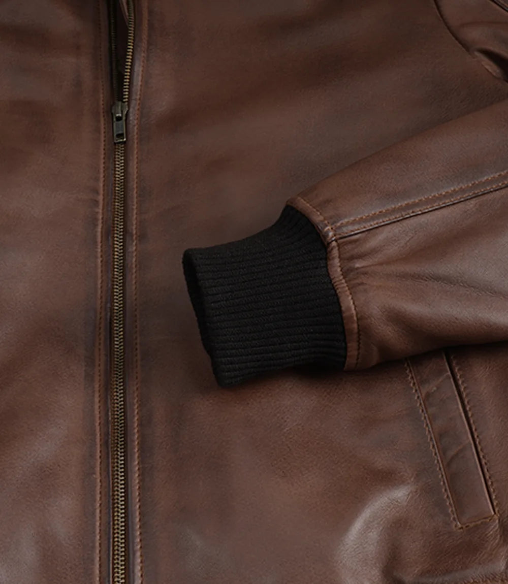 Men's Cognac Brown Leather Flight Jacket - Lambskin Bomber Style