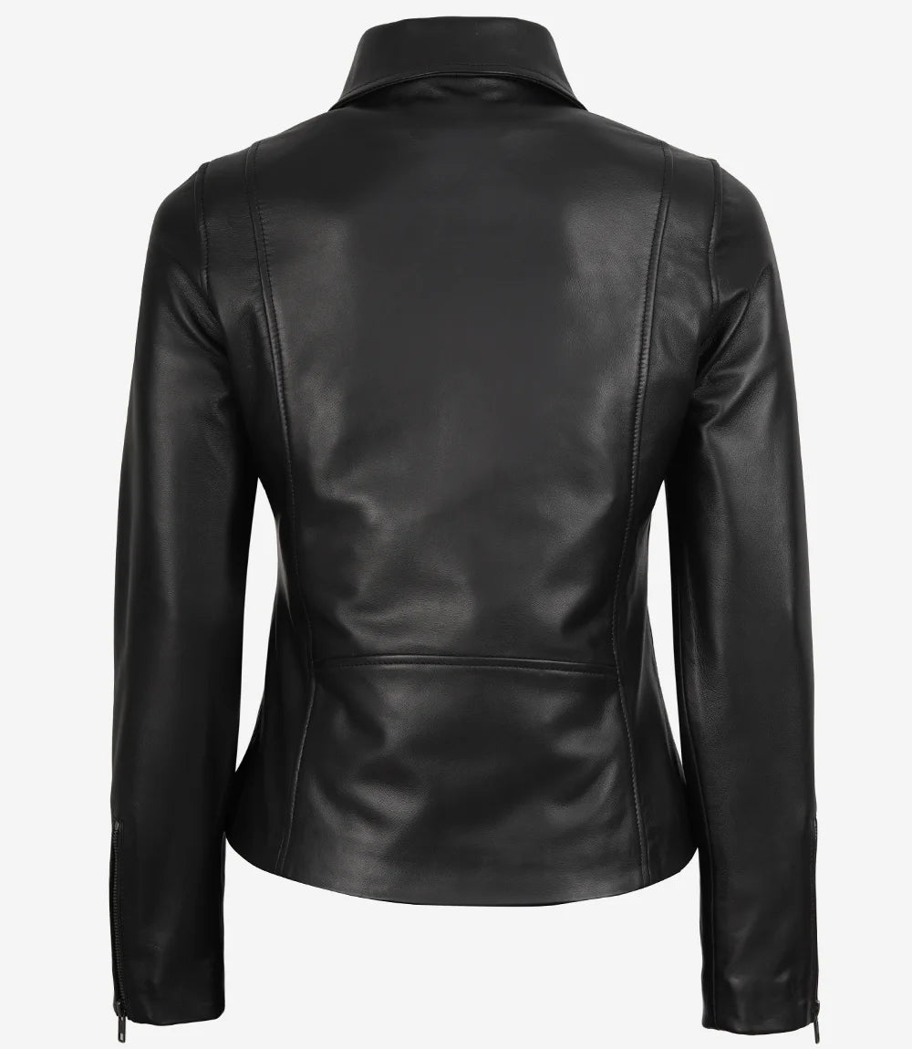 Women's Black Harrington Style Real Leather Jacket