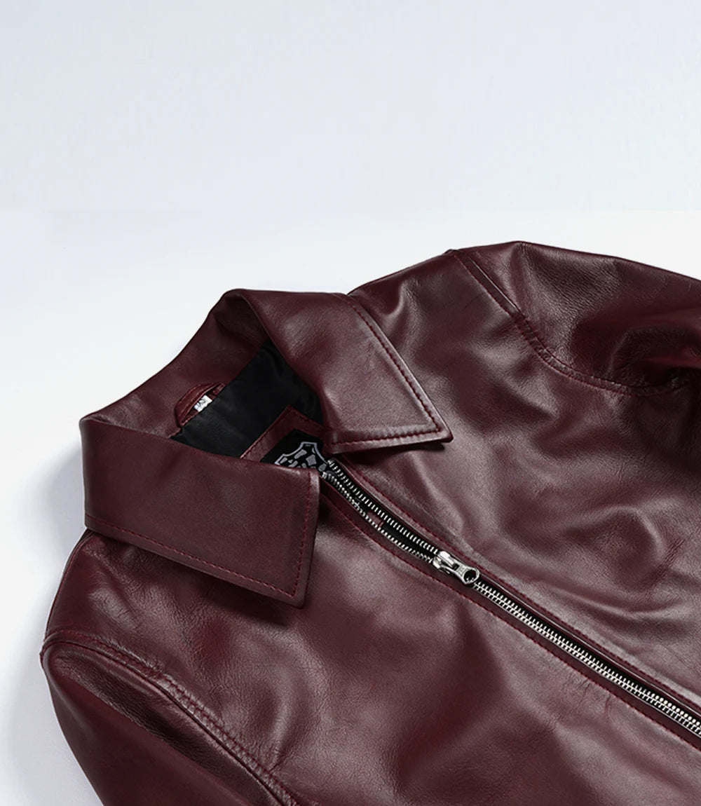 Women's Burgundy Wax Harrington Leather Jacket