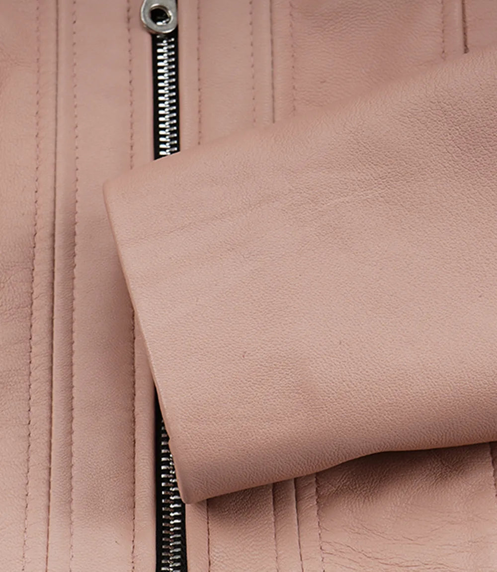 Women's Pink Cropped Leather Harrington Jacket