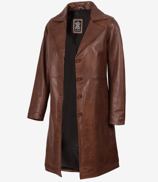 Women's Cognac Brown Real Leather Coat