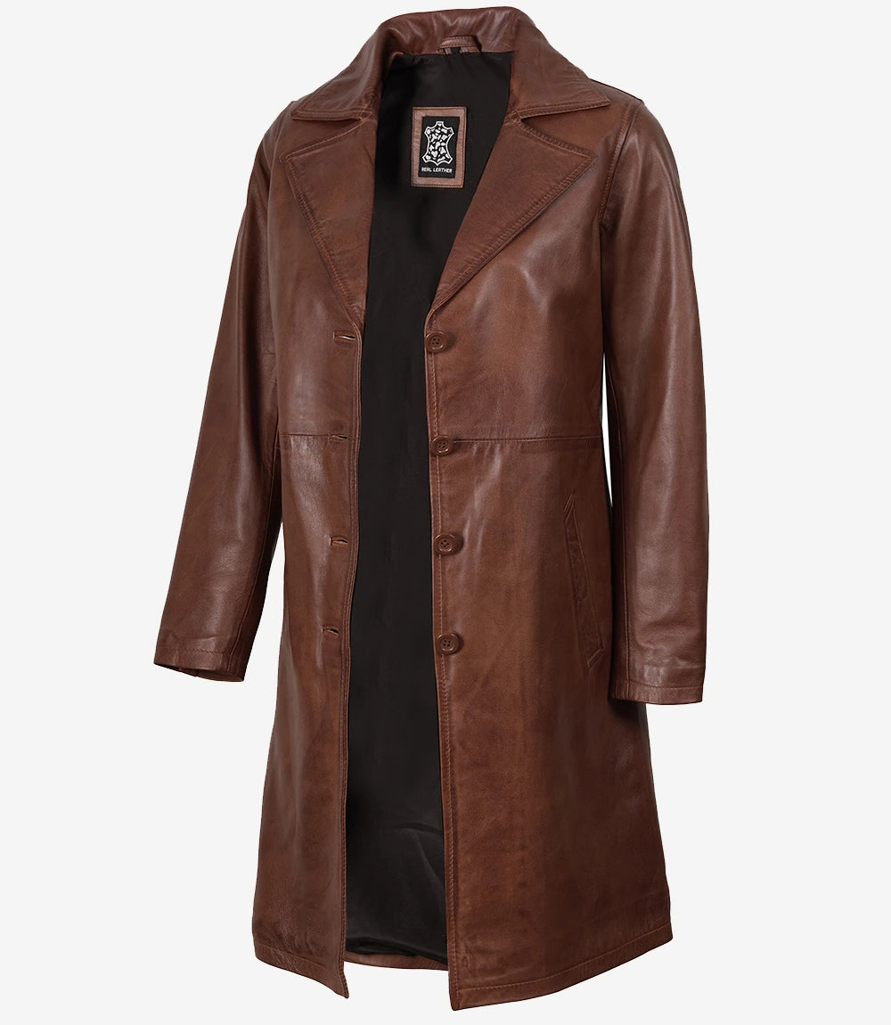 Women's Cognac Brown Real Leather Coat