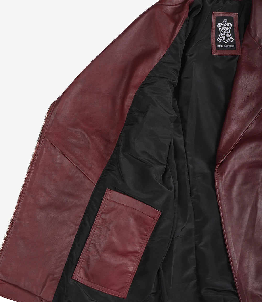 Women's Burgundy Real Leather Biker Jacket