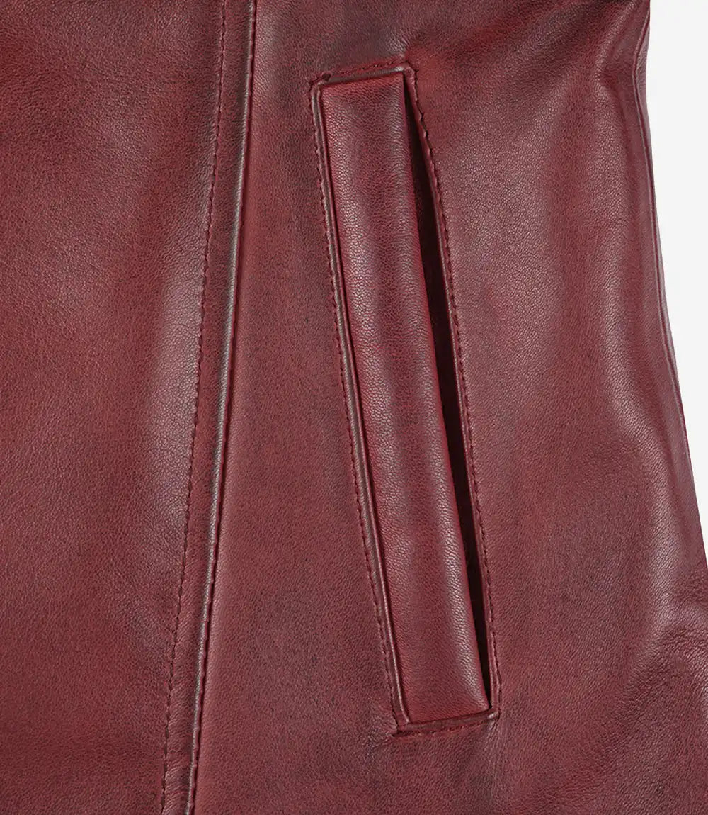 Women's Burgundy Real Leather Car Coat – 3/4 Length