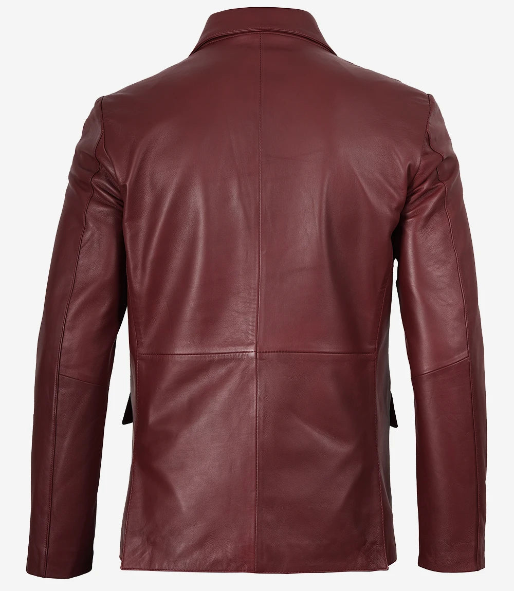 Men's Burgundy Real Leather Blazer Jacket
