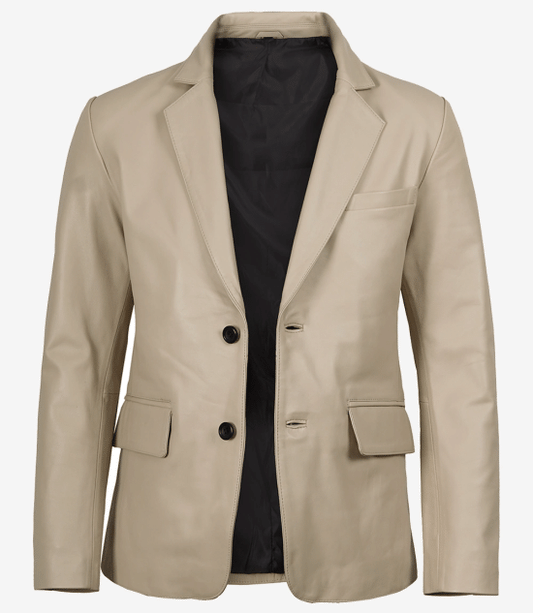 Men's Beige Real Leather Blazer Jacket