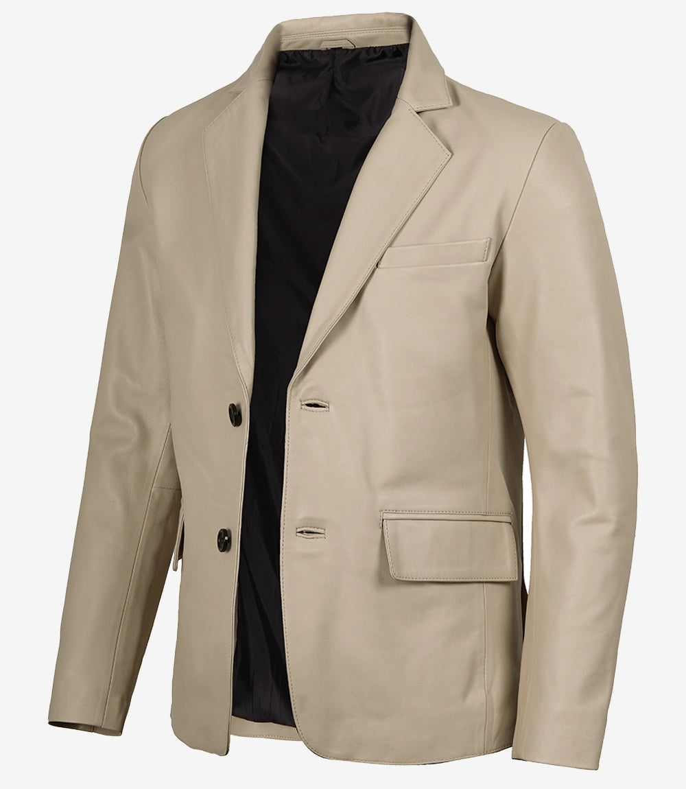Men's Beige Real Leather Blazer Jacket