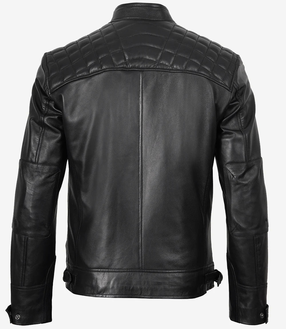 Tall Diamond / Quilted Men's Black Cafe Racer Biker Fashion Jacket