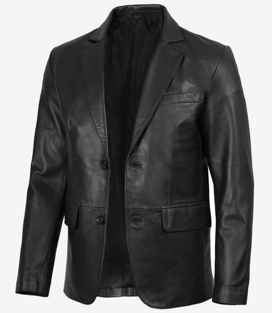 Arya — Men's Black Two-Button Leather Blazer