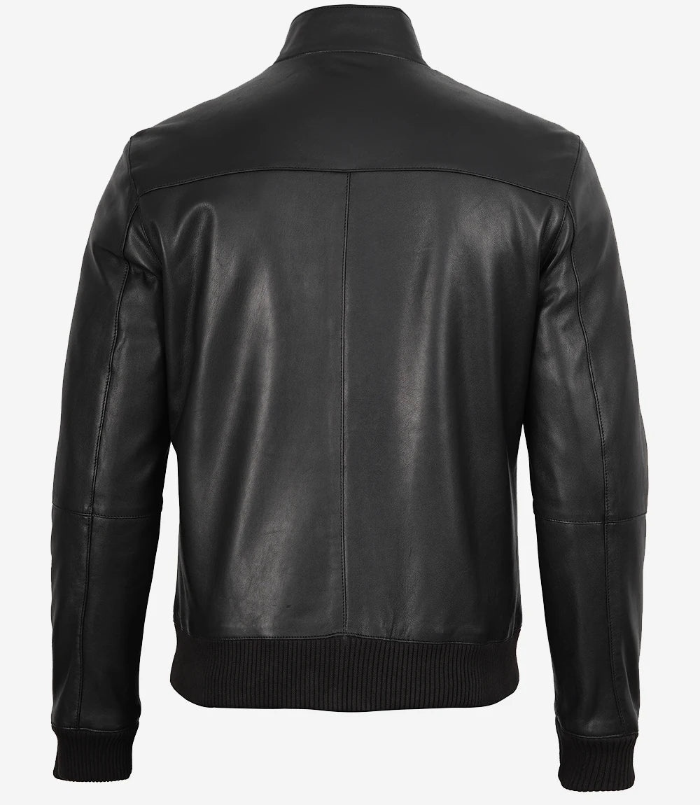 Men's Black Lambskin Leather Bomber Jacket