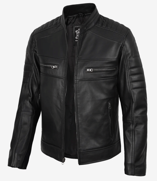 Men’s Black Lambskin Leather Cafe Racer Jacket