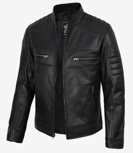 Men’s Black Lambskin Leather Cafe Racer Jacket