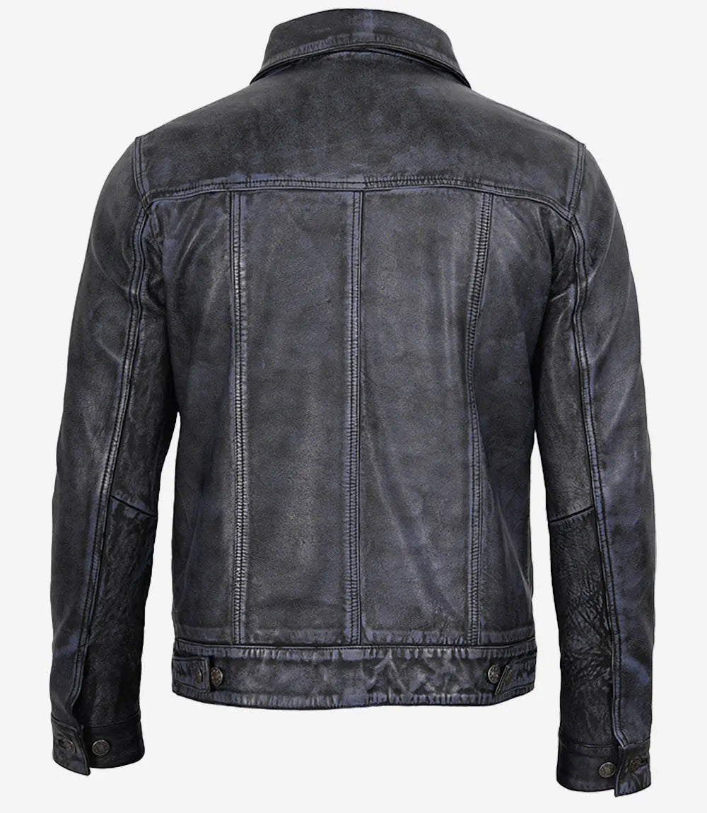 Men’s Black Real Leather Trucker Jacket | Washed Distressed Leather