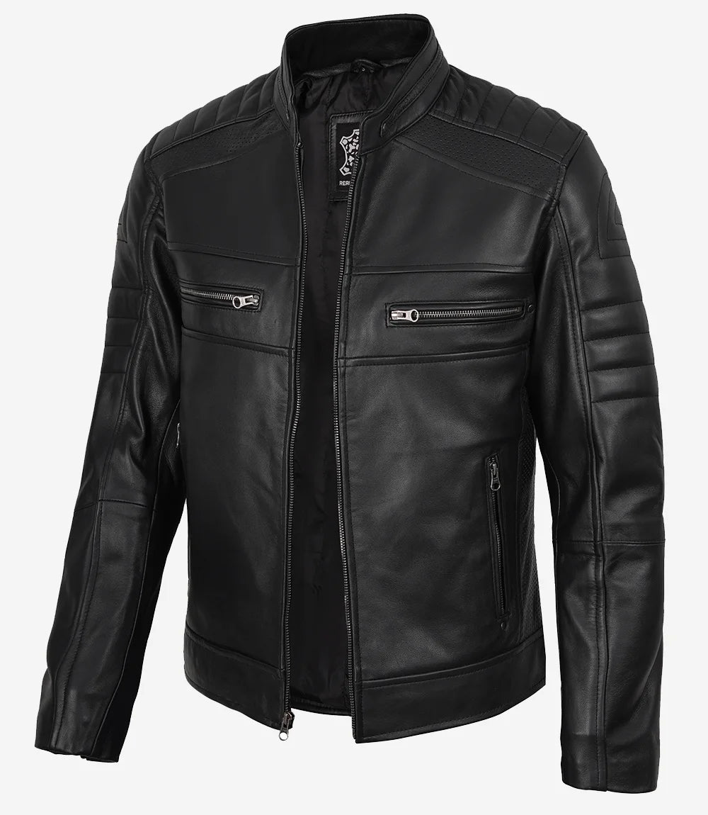 Men’s Black Lambskin Leather Cafe Racer Jacket