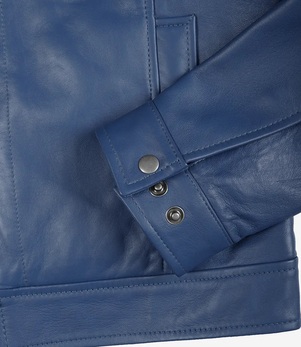 Men's Blue Real Leather Harrington Jacket