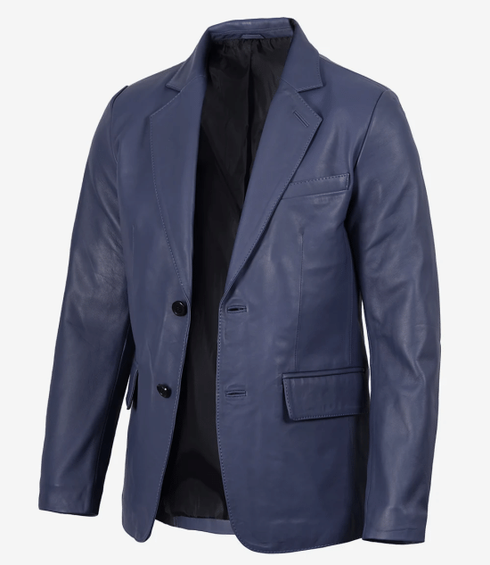 Men's Real Lambskin Blue Two Button Leather Blazer