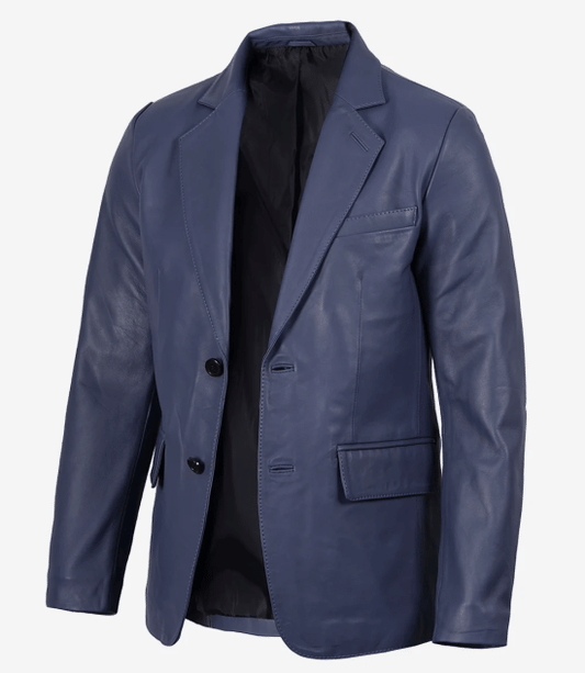 Men's Real Lambskin Blue Two Button Leather Blazer