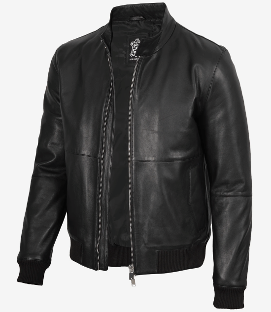 Men's Black Lambskin Leather Bomber Jacket