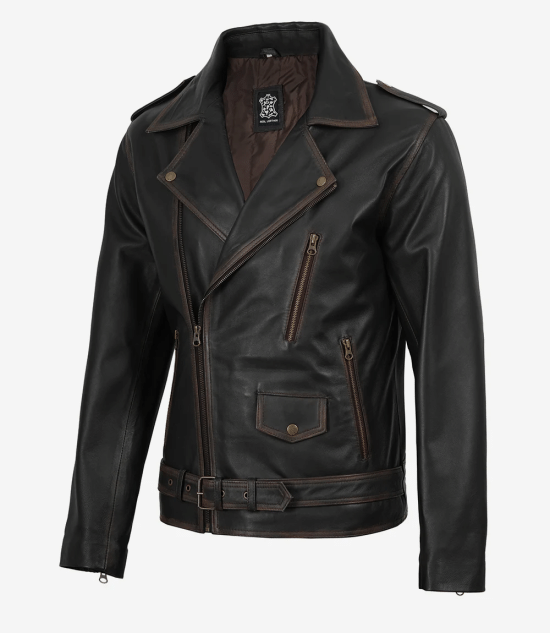 Men's Dark Brown Vintage Asymmetrical Leather Biker Jacket