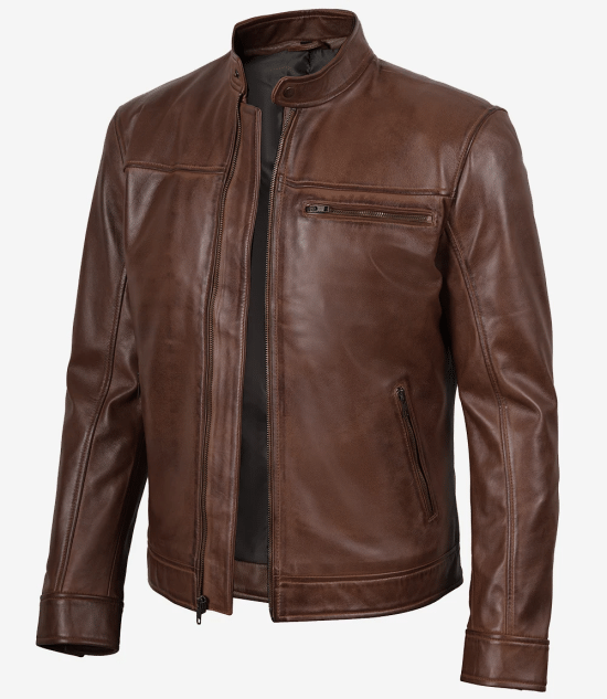 Arya Men's Cognac Brown Real Leather Biker Jacket