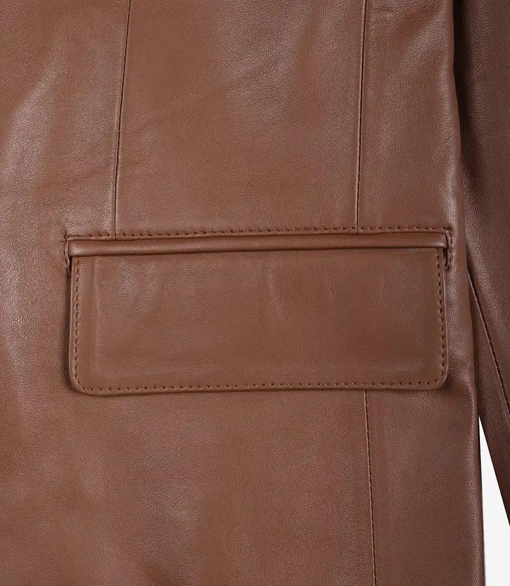 Men's Two Button Cognac Brown Leather Blazer Jacket
