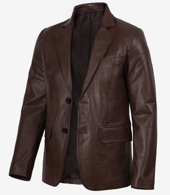 Men's Dark Brown Lambskin Leather Two Button Blazer