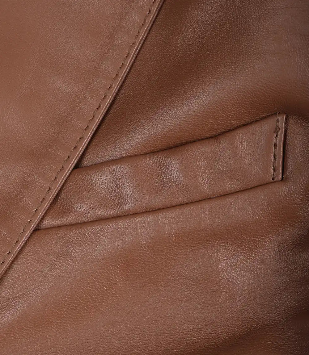 Men's Cognac Brown Leather Blazer Jacket