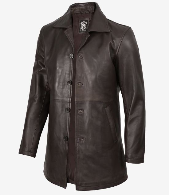 Men's Dark Brown Vintage Real Leather Car Coat