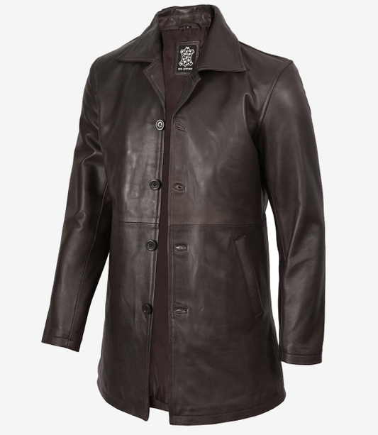 Men's Dark Brown Vintage Real Leather Car Coat